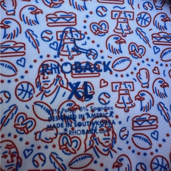 RHOBACK Men’s Performance Polo Sz XL American Icons USA White Golf Stretch Shirt - Picture 6 of 11